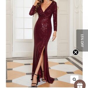 Ever Pretty Burgundy Long Sleeve Sequin Dress NWT, Size M